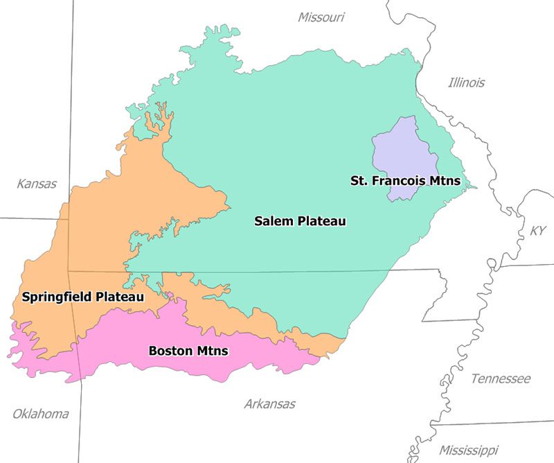Map of ozark howler territory in Missouri, Arkansas and Oklahoma